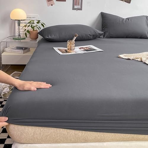 Grewod Spannbettlaken 90x200cm Höhe 25 cm, Bambus Spannbetttuch Dunkelgrau Bettlaken Einfarbig Spannleintuch von Grewod