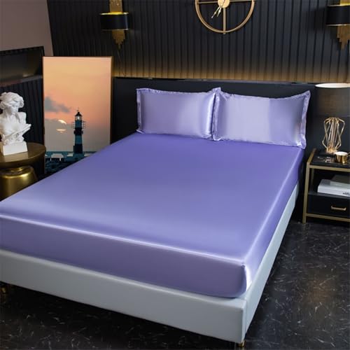 Grewod Spannbettlaken Flauschig 180x200cm Höhe 20 cm, Satin Spannbetttuch Hell Violett Blau Einfarbig Spannleintuch Grewod Spannbettlaken Flauschig 180x200cm Höhe 20 cm, Satin Spannbetttuch Hell Violett Blau Einfarbig Spannleintuch von Grewod