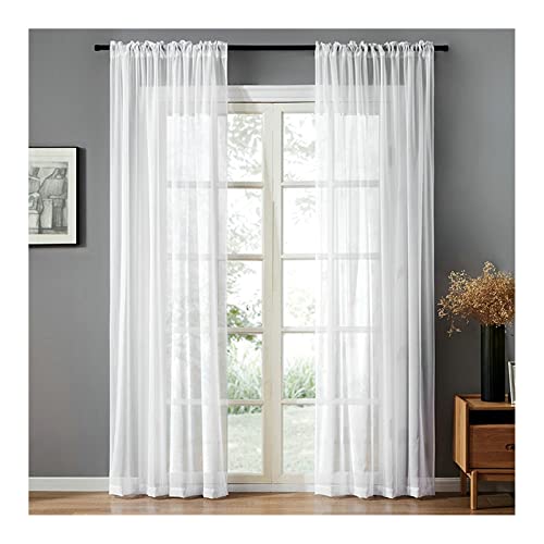 Grewod Voile Gardinen Weiß Einfarbig, 229 x 132 cm (H x B), 2er Set, mit Stangendurchzug, Polyester Transparent von Grewod