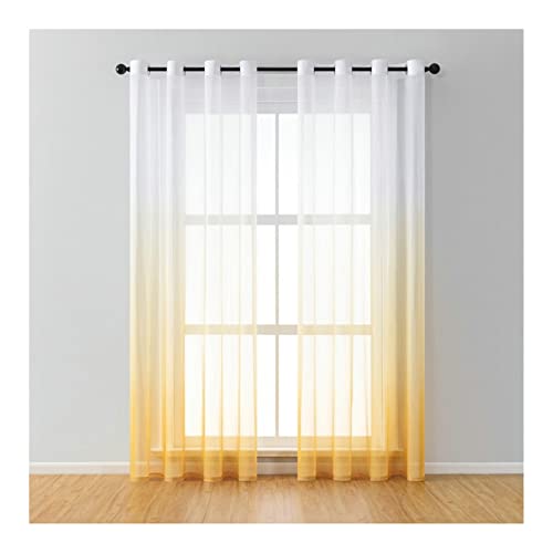 Grewod Voile Vorhang Gelb Farbverlauf, HxB 214 x 86 cm, 2er Set, mit Ösen, Polyester Transparent für Wohnzimmer von Grewod