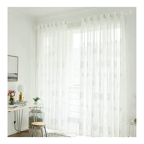 Grewod Vorhänge Transparent Weiß Stickerei Sheer Voile Vorhang, 115 x 132 cm (H x B), 2er Set, mit Ösen, Baumwolle Leinen von Grewod