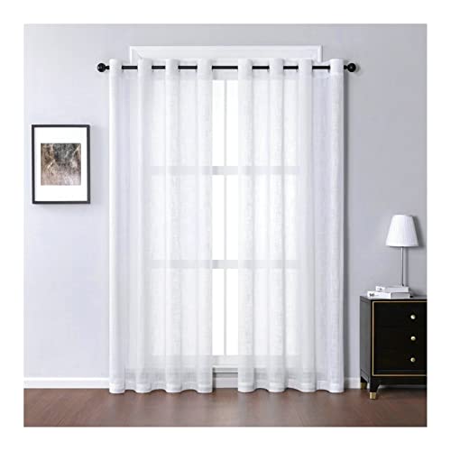 Grewod Vorhänge Transparent mit Ösen Weiß Einfarbig Sheer Voile Vorhang, 229x137cm(HxB), 2er Set, Leinen Gardinen für Wohnzimmer von Grewod