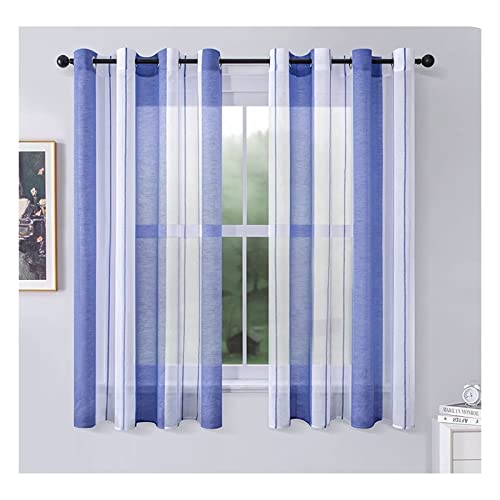 Grewod Vorhang Halbtransparent Königsblau Streifen Sheer Voile Vorhänge, H 115 x B 132 cm, 2er Set, mit Ösen, Polyester von Grewod