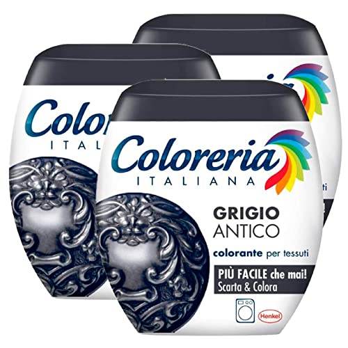 3 x Coloreria Italiana Farbstoffe für Stoffe in der Waschmaschine, Farbe Antik-Grau, All-in-One-Formel, 3 Packungen à 350 g von Grey