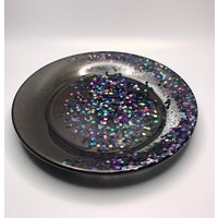 Mitternachts Glitzer Trinket Tablett | Mitternachtsglitzer Epoxidharz Kleine Platte Schwarzer Teller Schwarze Schale von GreySkyCollaborative
