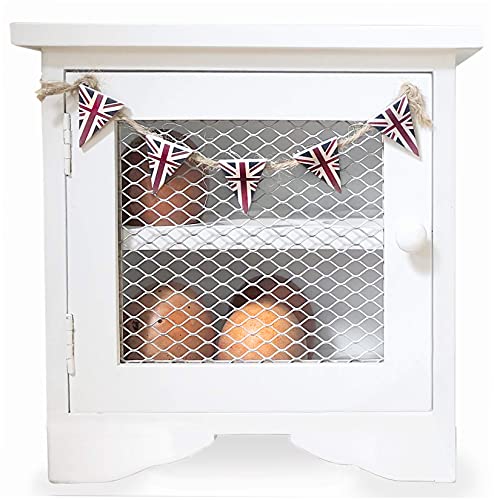 Eierschrank aus Holz, mit Union Jack-Wimpelkette, für 12 Eier, 19 cm hoch, Weiß von GreyZook