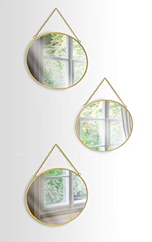 Set mit drei runden Spiegeln mit goldfarbenem Finish. von GreyZook