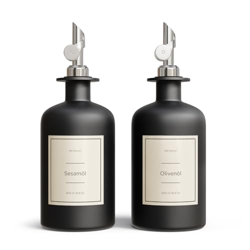 Greymount ® Essig und Ölflaschen Set - 2er Pack Ölspender 500ml | Ölflasche aus Glas mit Ausgießer Silber für Olivenöl, Essig und mehr | Perfekt für Kochen, Salate und BBQ von Greymount