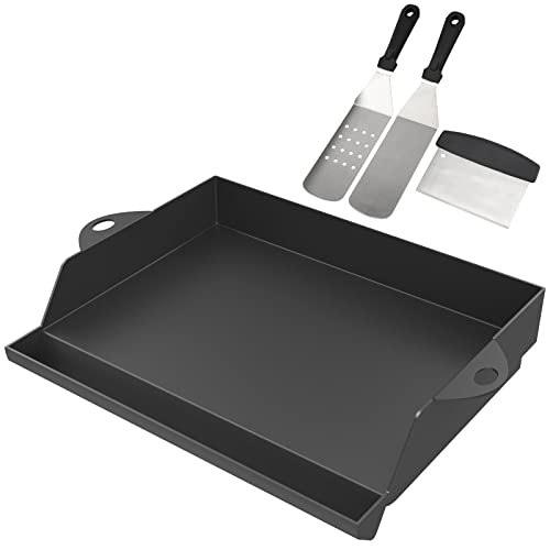 GriHero Plancha Gusseisen Grillplatte, Hochwertige Grillplatte mit Besteck und Spachtelf, Antihaftbeschichtung Grillpfanne für Alle Plancha Gasgrill, 47 x 36,5 cm, Schwarz von GriHero