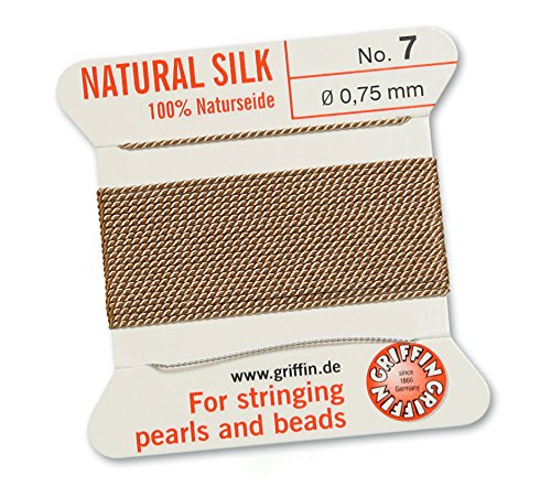 Griffin 100% Natur Seide/Cord/String/Gewinde für Besaitung Perlen oder Perlen – Beige – 2 Meter mit einem Nadel – wählen Sie aus 13 Größen, beige, 0.75mm von Griffin Since 1866 Germany