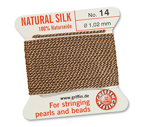 Griffin 100% Natur Seide/Cord/String/Gewinde für Besaitung Perlen oder Perlen – Beige – 2 Meter mit einem Nadel – wählen Sie aus 13 Größen, beige, 1.02mm von Griffin Since 1866 Germany