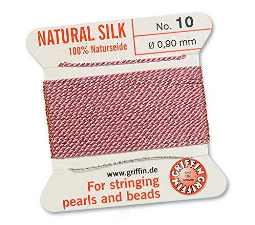 Griffin 100% Natur Seide/Cord/String/Gewinde für Besaitung Perlen oder Perlen – Dark Pink – 2 Meter mit einem Nadel – wählen Sie aus 13 Größen, rose, 0.90mm von Griffin Since 1866 Germany