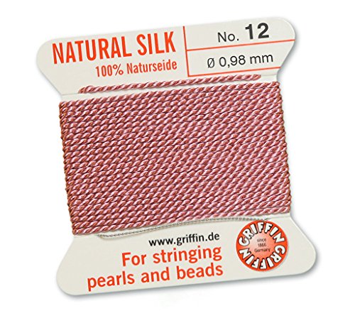 Griffin 100% Natur Seide/Cord/String/Gewinde für Besaitung Perlen oder Perlen – Dark Pink – 2 Meter mit einem Nadel – wählen Sie aus 13 Größen, rose, 0.98mm von Griffin Since 1866 Germany