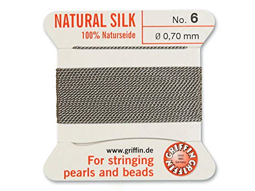 Griffin 100% Natur Seide/Cord/String/Gewinde für Besaitung Perlen oder Perlen – Grau – 2 Meter mit einem Nadel – wählen Sie aus 13 Größen, Seide, grau, 0.70mm von Griffin Since 1866 Germany