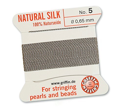 Griffin 100% Natur Seide/Cord/String/Gewinde für Besaitung Perlen oder Perlen – Grau – 2 Meter mit einem Nadel – wählen Sie aus 13 Größen, grau, 0.65mm von Griffin Since 1866 Germany