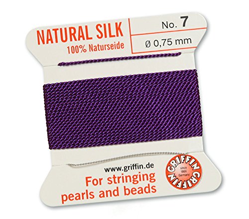 Griffin 100% Natur Seide/Cord/String/Gewinde für Besaitung Perlen oder Steine – Amethyst lila – 2 Meter mit einem Nadel – wählen Sie aus 13 Größen, violett, 0.75mm von Griffin Since 1866 Germany