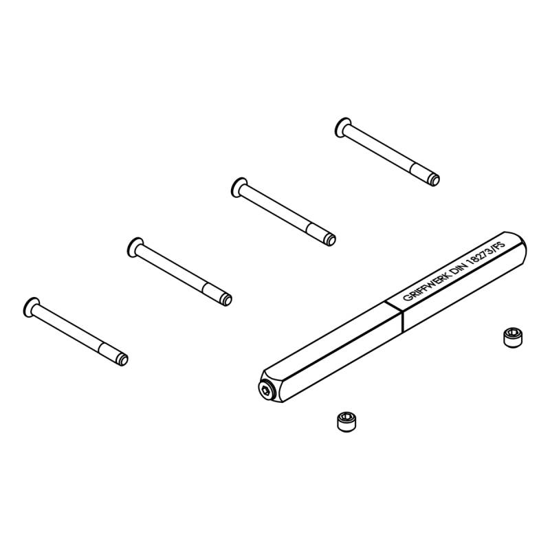 Griffwerk Set für Griffe -Schraubgarnituren -FS PK Vollstift 9x9mm mittig geteilt m. Schrauben -Stift 120mm, Schraubenlänge: 50mm, TS 40-45mm von Griffwerk