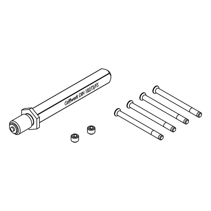 Griffwerk Set für Griffe -Schraubgarnituren -FS Voll-Wechselstift 9x9mm mit Schrauben -Stift M12x90mm, Schraubenl.: 70mm, TS 60-65mm von Griffwerk