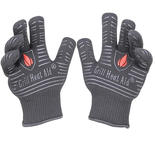 Grill Heat Aid Grillhandschuhe & Ofenhandschuhe – hitzebeständig bis 500 Grad – Kochhandschuhe & Hitzeschutzhandschuhe zum Grillen, Kochen & Backen – 1 Paar Hitzeschutz Handschuhe in Schwarz von Grill Heat Aid