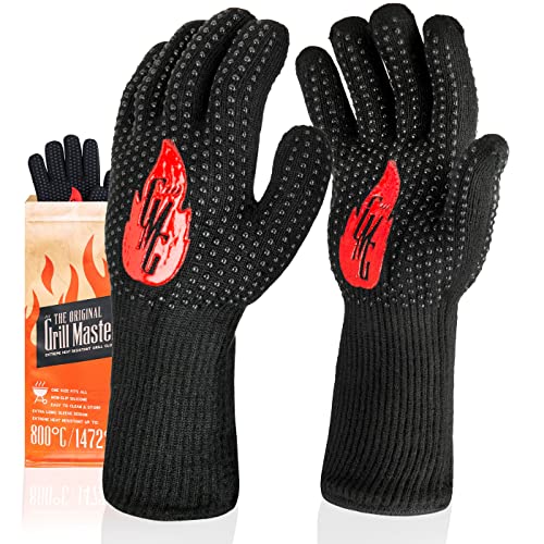 Grill Master Grillhandschuhe Hitzebeständig bis 800°C, Wasserfeste & Feuerfeste Handschuhe zum Kochen, Grillen, Backen, Feuerstelle, Waschbare & Wiederverwendbare Ofenhandschuhe, Ideales Grill zubehör von Grill Master Gloves