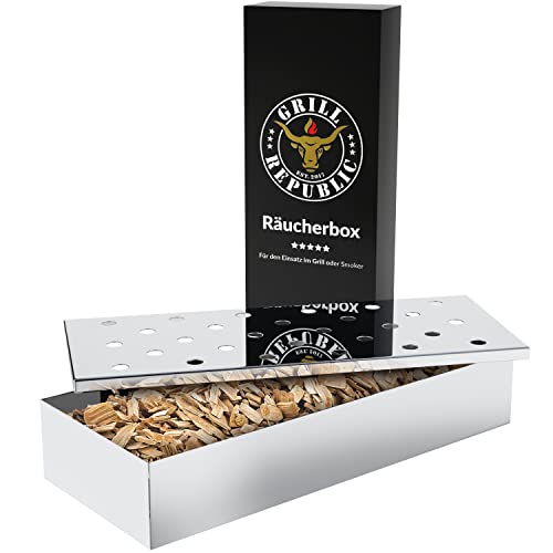 Grill Republic Räucherbox Edelstahl - Räucherbox für Gasgrill / Smoker oder Kugelgrill - Smokebox ideal für Räucherchips - Räucherzubehör für Grills & Smoker - BBQ Räucherbox - 23x9,5x4,2 cm von Grill Republic