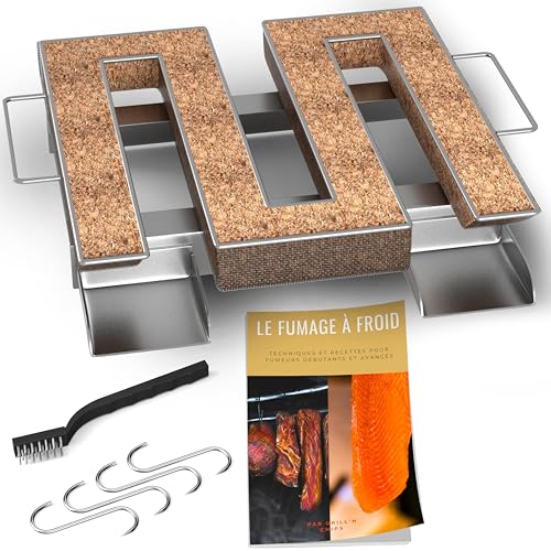 Kaltrauchgenerator/Räucherschnecke für Räucherofen Fleisch und Fisch + 4 Fleischerhaken und 1 Reinigungsbürste - Gratis E-Book von Grill'n Chips