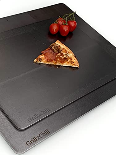 Grill2Chill BACKSTAHL XL SET für PIZZA & Co. besteht aus 465 x 380 mm + 380 x 280 mm x 6-6,2 mm/HighTech Spezialstahl/Alternative zu Pizzastein Pizzablech für Backofen Induktion div. Grills von Grill2Chill