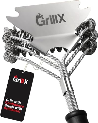 GrillX Grillbürste für Outdoor-Grill – borstenfreie Scheuerbürste mit 25,4 cm langem Griff – Grillreiniger aus lebensmittelechtem Edelstahl – sicheres und effizientes Grill-Reinigungswerkzeug für von GrillX