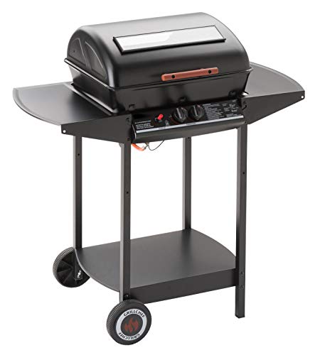 GRILLCHEF Gasgrill 12375FT | Mit 2 Stufenlos einstellbaren aluminierten Stahlbrennern | Inklusive verchromter Grillrost | Deckel mit Sichtfenster & Abklappbare Seitentische als Ablagefläche [Schwarz] von Grillchef