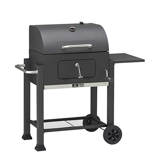 GRILLCHEF Holzkohle Grillwagen | Mit 2-teilig emaillierten Grillrost & höhenverstellbarem Kohleblech | Besitzt Temperaturanzeige, abklappbaren Seitentisch & Ascheschublade [Arbeitshöhe 85,5 cm] von Grillchef