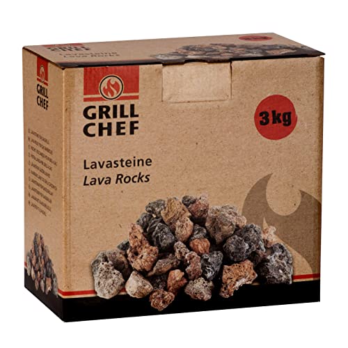 GRILLCHEF Lavasteine 3kg | Nachfüllpackung für Lavastein-Gasgrills | Gleichmäßige Wärmeverteilung & Wärmespeicherung | Zum Auffangen von herabtropfendem Fett | Steine zum Grillen | Mehrfach verwendbar von Grillchef