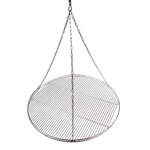 Edelstahl Grillrost 75 cm mit Reling nur 10 mm Lichter Stababstand + Edelstahl Seilwirbel + 3 Edelstahlketten + Edelstahl Karabiner Schwenkgrill mit 3 Aufhängeösen Grill Neu von Grillclub