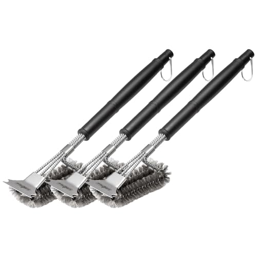 3X Grillfürst Premium Grillbürste mit Edelstahl Borsten, 45 cm - Grill Reinigungsbürste für Grillrost, Grillrost Bürste mit langem 3-Fach Bürstenkopf und Schaber 3X Grillfürst Premium Grillbürste mit Edelstahl Borsten, 45 cm - Grill Reinigungsbürste für Grillrost, Grillrost Bürste mit langem 3-Fach Bürstenkopf und Schaber von Grillfürst