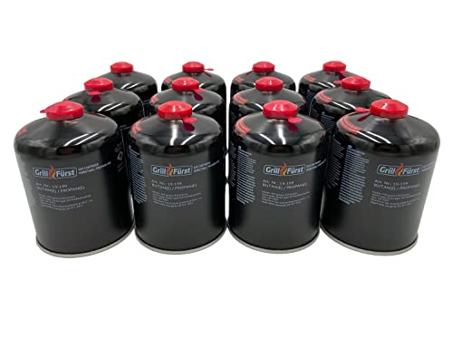 Grillfürst 12 x 450g Butan Gaskartusche/Schraubkartusche mit EN 417 Schraubgewinde, 7/16 Zoll Durchmesser und Ventil für Grill, Gaskocher, Campingkocher, Gasheizung Grillfürst 12 x 450g Butan Gaskartusche/Schraubkartusche mit EN 417 Schraubgewinde, 7/16 Zoll Durchmesser und Ventil für Grill, Gaskocher, Campingkocher, Gasheizung von Grillfürst