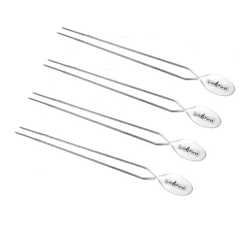 Grillfürst 2 x 2er Set Premium Edelstahl Grillspieße - Doppel Grillspieße aus Metall - Skewers für Schaschlik, Gemüse, Fleisch, Garnelen u.v.m., 4 Stück je 35 cm von Grillfürst