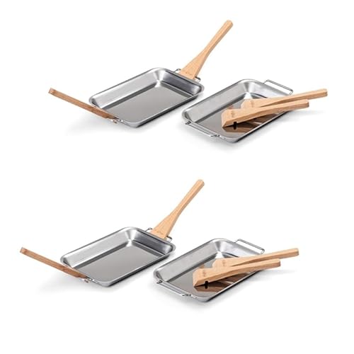 Grillfürst 2 x Grillpfännchen Set aus Edelstahl mit Doppelgriff und Schabern (je 2 Stück 21 x 12,5 cm inkl. Griffe) - BBQ Grillschale - Grillpfanne von Grillfürst