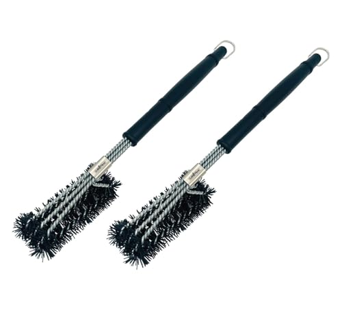 Grillfürst 2X Grillbürste mit Nylonborsten, 45 cm - Grill Reinigungsbürste für Effekte Kaltreinigung von Grillrost, Grillrost Bürste mit langem 3-Fach Bürstenkopf von Grillfürst