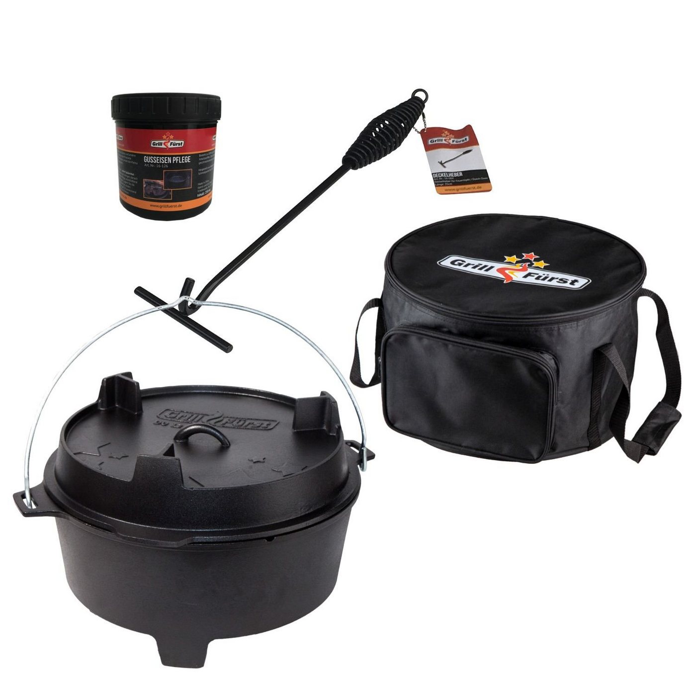 Bratentopf Grillfürst Dutch Oven BBQ Edition DO12 - X-DEAL inkl. Tragetasche, Gusseisen Pflege und Deckelheber von Grillfürst