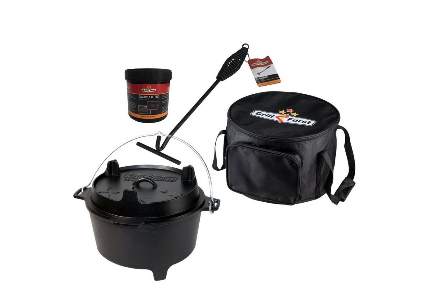 Bratentopf Grillfürst Dutch Oven BBQ Edition DO9 - X-DEAL inkl. Tragetasche, Gusseisen Pflege und Deckelheber von Grillfürst