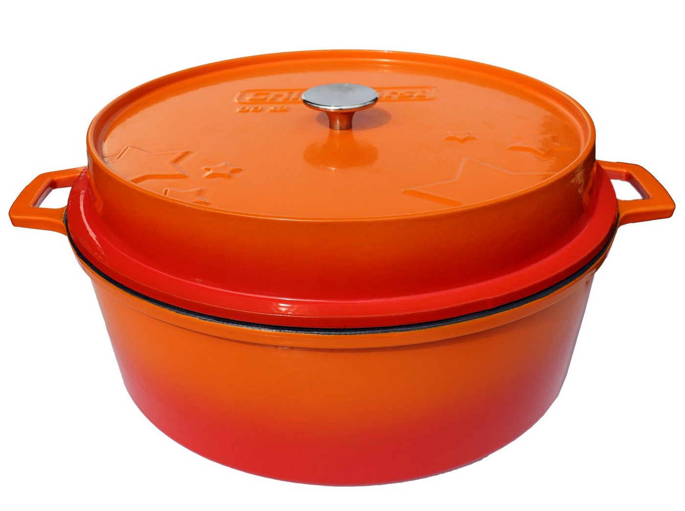 Grillfürst Bratentopf Grillfürst emaillierter Dutch Oven ohne Füsse DO12 - orange von Grillfürst