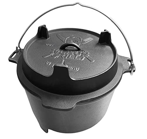 Grillfürst Dutch Oven DO 6 Sonderedition Klaus Grillt - stabil stehender Feuertopf durch speziell entwickelte T-Füße, hitzebeständiger Gusseisen Topf, Deckel als Pfanne nutzbar, ca. 6 Liter von Grillfürst