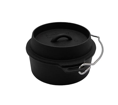 Grillfürst Dutch Oven ca. 2 Liter - stabil stehender Feuertopf mit flachem Boden ohne Füße, hitzebeständiger Gusseisen Topf, Deckel als Pfanne nutzbar, rund, DO 2 von Grillfürst