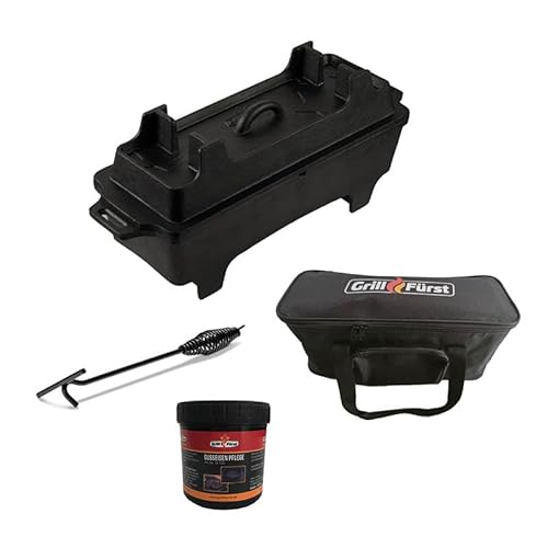 Grillfürst Dutch Oven ca. 3 Liter - stabil stehender Feuertopf durch speziell entwickelte T-Füße, hitzebeständiger Gusseisen Topf, Deckel nutzbar, BK4 inkl. Deckelheber, Tasche und Pflegepaste von Grillfürst