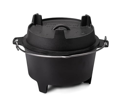 Grillfürst Dutch Oven ca. 6 Liter - stabil stehender Feuertopf durch speziell entwickelte T-Füße, hitzebeständiger Gusseisen Topf, Deckel als Pfanne nutzbar, DO 6 von Grillfürst