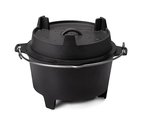 Grillfürst Dutch Oven ca. 9 Liter - stabil stehender Feuertopf durch speziell entwickelte T-Füße, hitzebeständiger Gusseisen Topf, Deckel als Pfanne nutzbar, DO 9 von Grillfürst
