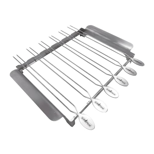 Grillfürst Edelstahl Grillspießhalter für 6 Grillspieße - Spießgestell aus Metall mit 6 Doppelspießen - Skewers für Schaschlik, Gemüse, Fleisch, Garnelen u.v.m., 6 Stück je 35 cm von Grillfürst