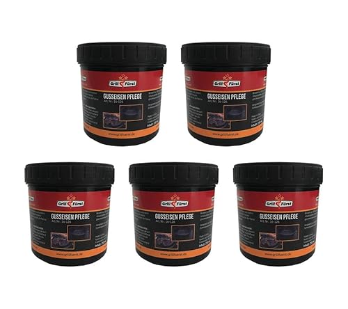 Grillfürst Einbrenn- und Pflegepaste inkl. Schwamm, 5 x 250 ml - Pflege für Gusseisen, Gussrost, Dutch Oven und Feuertopf, aus Kokosnussöl und Wachs von Grillfürst