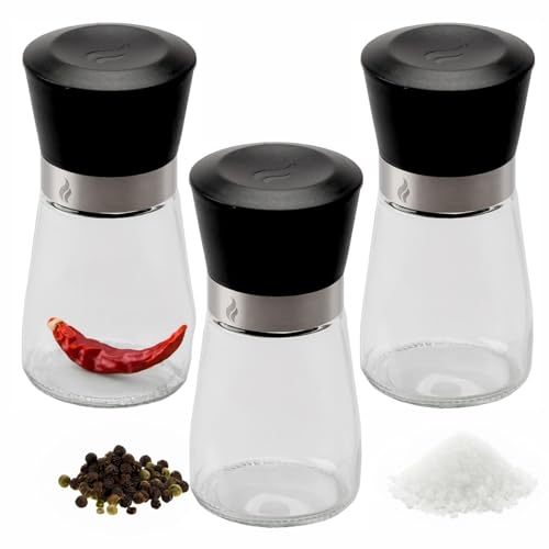 Grillfürst Gewürzmühle 3er Set mit stufenlos verstellbarem Keramikmahlwerk - Edle Salzmühle & Pfeffermühle - Für Salz/Pfeffer/Chilli 150ml von Grillfürst