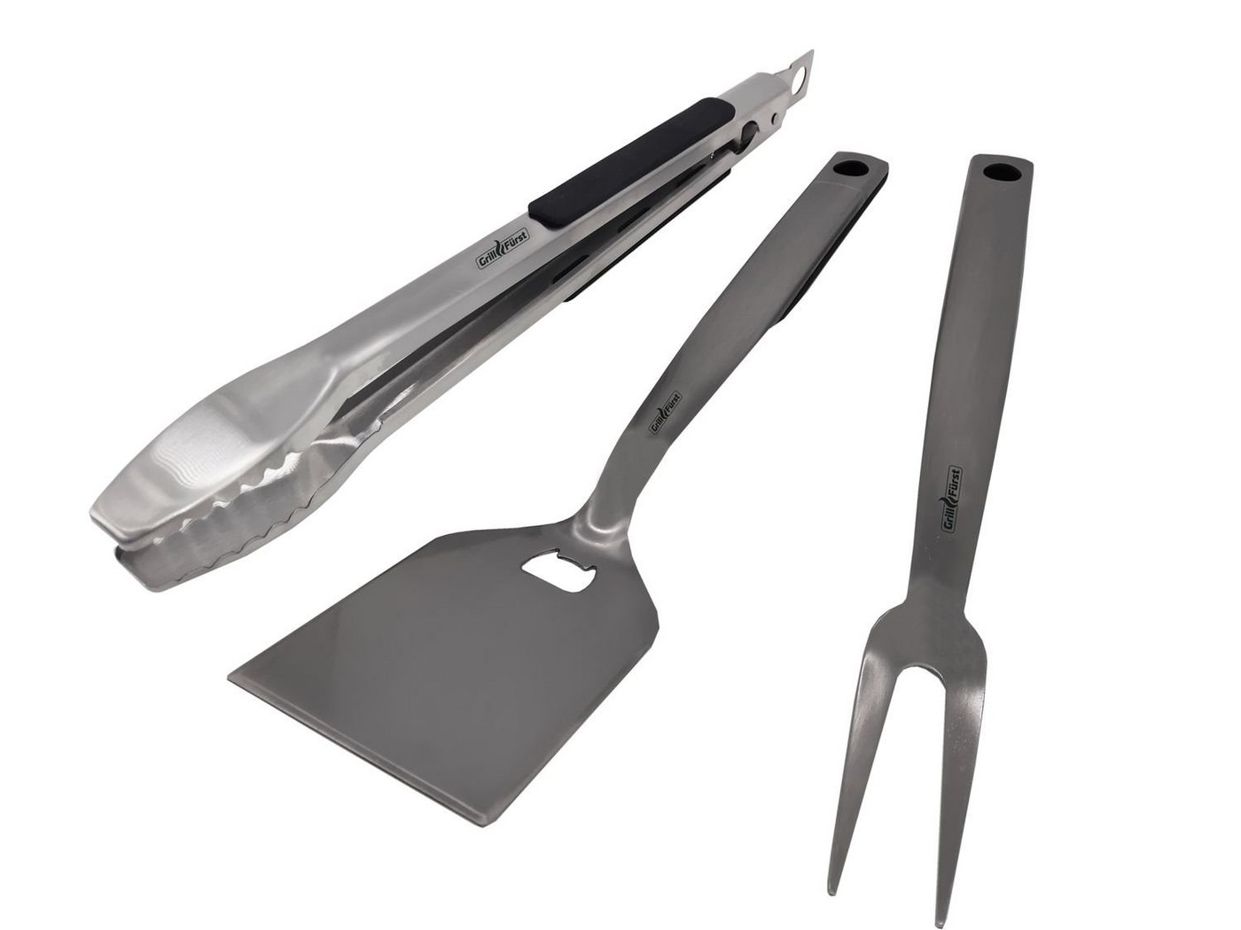 Grillfürst Grillbesteck-Set Grillfürst Premium Edelstahl Grillbesteck Set mit Grillzange, -Wender und -Gabel von Grillfürst