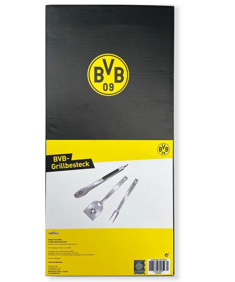 Grillfürst Grillbesteck-Set Grillfürst Premium Grillbesteck Set mit Grillzange, -Wender und -Gabel - Borussia Dortmund Edition in Geschenkverpackung von Grillfürst